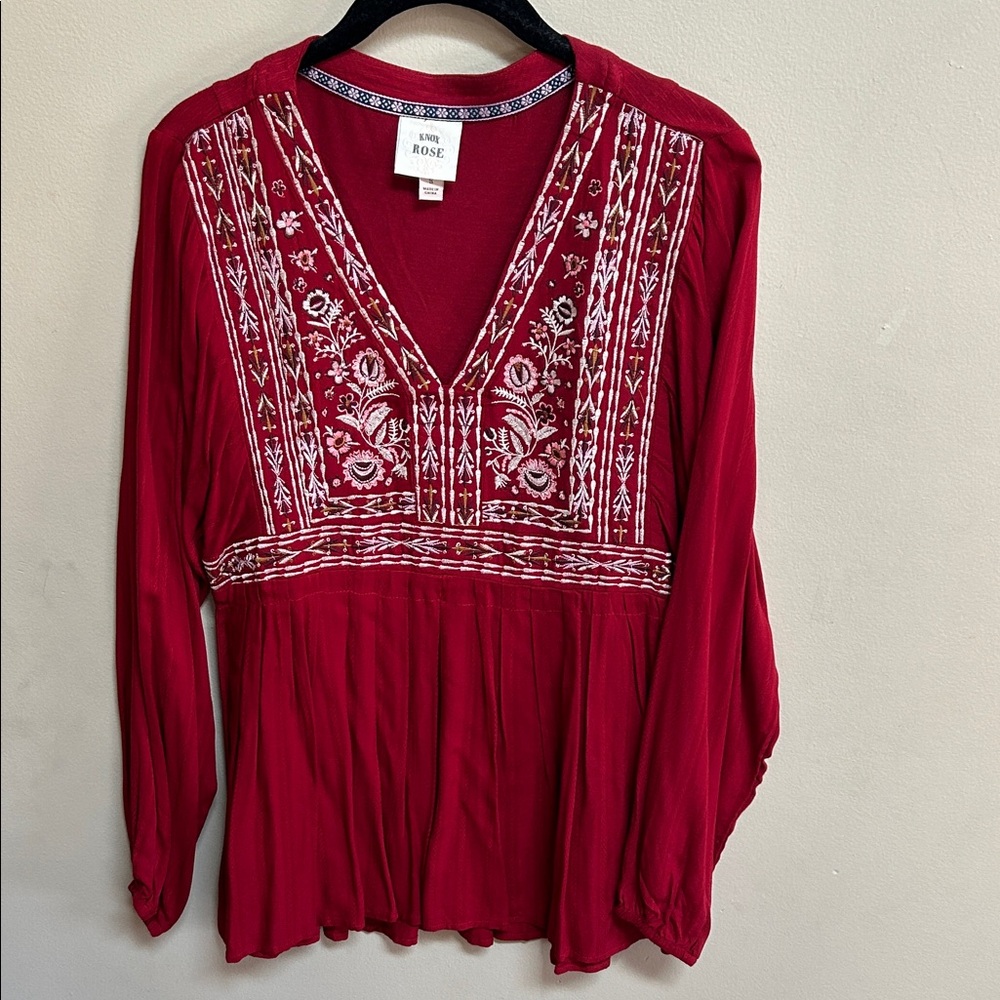 Knox rose red boho top size small.